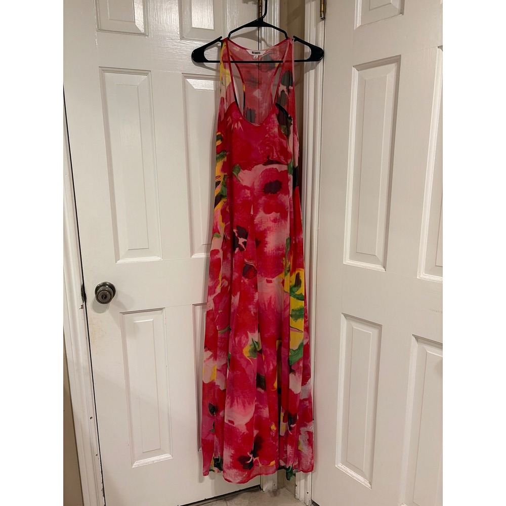 BB Dakota Womens Floral Maxi Dress Pink Red M Racerback Chiffon